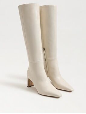 Sam Edelman Ivory Knee-High Pointed Toe Leather Boots